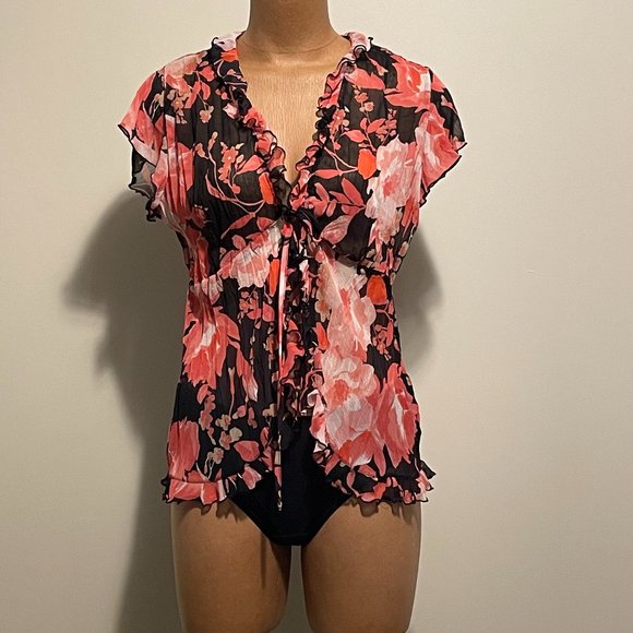 Ricki's Floral Black and Pink Top - Picture 1 of 7